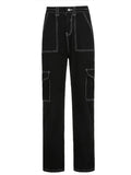Patchwork Baggy Jeans Fashion Streetwear Cotton Women Denim Trouser Loose Cargo Pants Korean Jeans