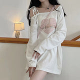 Women Sexy White T-shirt Long Sleeve Tops Female Korean Soft Girl Tshirt Oversize Casual Top Harajuku Black Fashion