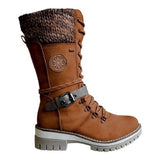 Front Faescing With Round-Headed Knight Boots Women's Belt Buckle Thick Leather