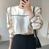 O-neck Patchwork Women Blouses Shirts Full Sleeve Ruffles Female Blouses Shirts Spring Summer Tops