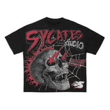 New Skull Print Mode Short-Sleeved Round-Collar Street Wash Hip-Hop Fashion Brand Retro Loose