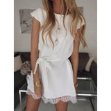 Dress Short Sleeve Straight Lace Mini Party Dresses Summer Elegant Robe Femme Womens Clothing