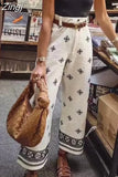 Embroidery Women Pants Summer High Waist Baggy Pants Woman Beige Vintage Wide Leg Pants Women 2023 Boho Women's