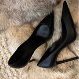 Working Shoes Women Black High Heels Fine Heel Professional Tips High Heel Soft Leather Large Size Comfortable Single
