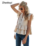 Women's 2022 Summer New Solid Color Casual Single Breasted Shirts Women's V-Neck Women's