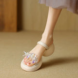 Zi Yan- -Foreign Style High With Thick With Thick Bottom Cool Slippers Female Platform Bottom Water Diamond Flower Fairy Shoes Outdoor Half