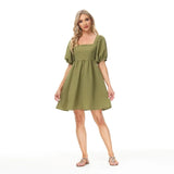 Women's Square Collar Lantern Short Sleeve Lace-up Backless Fashion Brand Elegant Dress