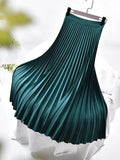 Designer Women Spring Autumn Elegant Chic Solid Pleated Skirt High Waist Luxury Fashion With Elastic Female