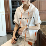 Fashion Women Short Sleeve Loose T-shirt All-matched Casual Hooded Tee Shirt Femme Letter Print Tops 100% Cotton