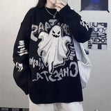 Men Women Retro Halloween Sweater Dark Academia Harajuku Student Devil Ghost Loose Knit Gothic Sweater Korean Top Alt