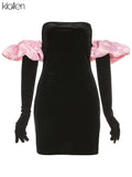 Autumn Fashion Elegant Strapless Mini Dresses With Gloves For Women Senior Party Vacation French Romantics Bodycon