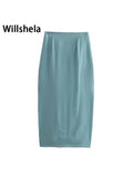 Women Fashion Solid Knotted Front Slit Midi Skirts Vintage High Waist Female Chic Lady