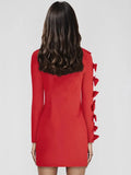 Long Sleeve Bow Cut Out Solid Mini Dress- Outfit