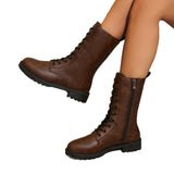 Autumn New Large-Size Round Head Side Zipper Mid-Sleet English Wind Retro Skinny Boots