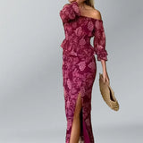 Women's 2025 Ama's New Elegant Fruit Prints Waist-Round Collar Dress Dress