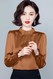 Spring 2025 New Pressure Pleated Wood Ear Shirt Female Satin Foreign Style Small Shirt Gentle Wind Bubble Sleeve