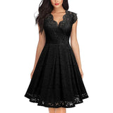 Women Party Dress Vintage V Neck Sleeveless Dress Lace Elegant Ladies Dresses with High Quality Lace (Size S on