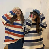 Hoodies Striped Sweatshirt Streetwear Women Harajuku Oversize Pullover Korean Fashion Couples Matching Long Sleeve