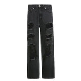 Holes Casual Black Ripped Jeans Woman Harajuku High Waist Denim Trousers Vintage Distressed Pants Capri