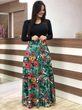 Summer New Summer Bohemia Flower Print O Neck Short Sleeve Women's Maxi Dress Fashion Patchwork Ladies Long Dress