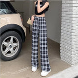 Plaid Pants Women Korean Fashion Black White Checked Trousers For Female Fall 2022 Wide Leg