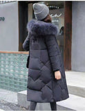 Cotton-Padded Clothes Female 2024 Winter New Korean Version Fashion Waist Show Thin And Thick And Long Over The Knee Big Hair Collar-Outfit