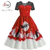 Christmas Costume Party Dress Short Sleeve Vintage Women Winter Xmas Sundress Robe