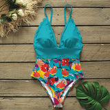 In The Forest One-piece Swimsuit Women Deep V neck Back Cutout Ruffle Monokini 2021 Summer Bathing Suit Swimwear