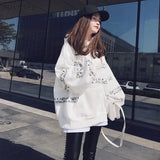 Women Winter Thicker Plus Velvet Warm Letter Printed Loose Pullovers Womens Oversize Harajuku Korean Hoodie Ladies