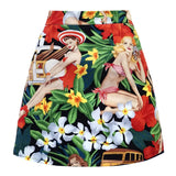 Y2K Summer Mini Skirts Women Harajuku Pencil Beach Streetwear Vintage Black Floral Print Short A Line Skirt Falda