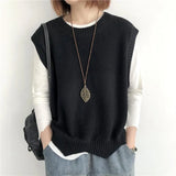 Zingj 2024 Solid Color Loose Round Collar Horse Clip Vest Wear Irregular Head Short Knit Vest Women's Vest-Outfit