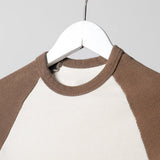 Patchwork Ribbed T-shirt Women Autumn Casual Round Neck Long Sleeve Tee Shirt Retro Streetwear Chic Cotton T Shirt