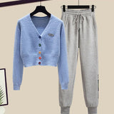 Zingj Summer Fashion Suit Female Net Red New Short Sweater Sweater With Sweatpants Casual Two Sets-Outfit