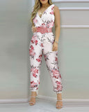 Ladies Summer Sexy V Neck Sleeveless Plain Sleeveless Pocket Design Backless Casual Women's Long Jumpsuits (Without