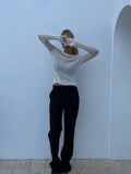 Fashion White Elegant Striped See Through Women Tops Outfits Long Sleeve T-Shirts Tees Skinny Club Party