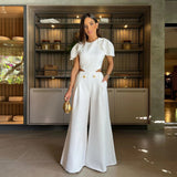 White Sexy Women Bodysuit Backless Round Neck Sleeveless Naked Waist Loose Mop Pants Jumpsuit Fashion Summer