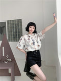 Dog Animal Print Short Sleeve Shirt For Women 2022 Summer Top And Blouse Button Up Kawaii Cute Collared Baggy