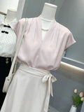 Zingj Sense Of Satin Acetic Acid Shirt Female Design Sense Niche V-Neck Solid Color French Small Flying Sleeve Summer Top