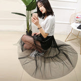 Women Sexy Mesh Transparent Long Tulle Skirt Korean Fashion Summer Ladies Elastic High Waist Black White Beach Midi