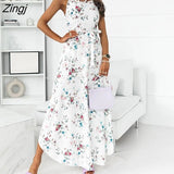 Fashion Sexy Women Summer Dresses Sling Floral Dresses 2022 NEW Spring Spaghetti Strap Belt Lace-up Irregular Hem