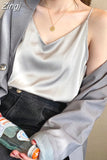Silk Women Tops Camis Woman Satin Tank Top Fashion Lady V-Neck Camis Women Sleeveless White Tops Sexy Halter Top