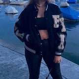 Varsity Lettering Embroidery Jacket-Outfit