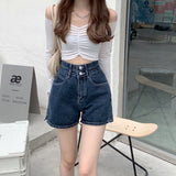 Shorts Side-slit Empire Retro Design Straight Denim Trousers Button Summer High Quality All-match Ulzzang Fashion