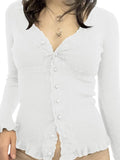 Front Buttons Lace Panel Knit Top- Outfit