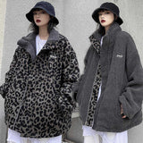 Print Women Fleece Jackets Motorcycle Jacket Faux Lamb Fur Kawaii Coat Teddy Fur Coat Fleece Parkas Cropped