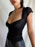 Collar Summer Sexy Backless Tops for Women Cropped Short Sleeve Elegant Top Tees Skinny Streetwear