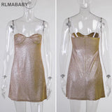 Bright Silk Diamond Women Mini Dress Low-Neck Sleeveless Backless Night Club Party Bodycon Dress New Elegant Princess