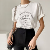 spring casual lazy wind round neck pullover letter printing loose all-match short-sleeved T-shirt top women