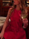 Red Bow Round Neck A-line Mini Dress- Outfit