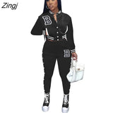 2 Piece Sets Autumn Winter Casual Letter Print Long Sleeve Top&Pencil Pants Suits For Women Clothing